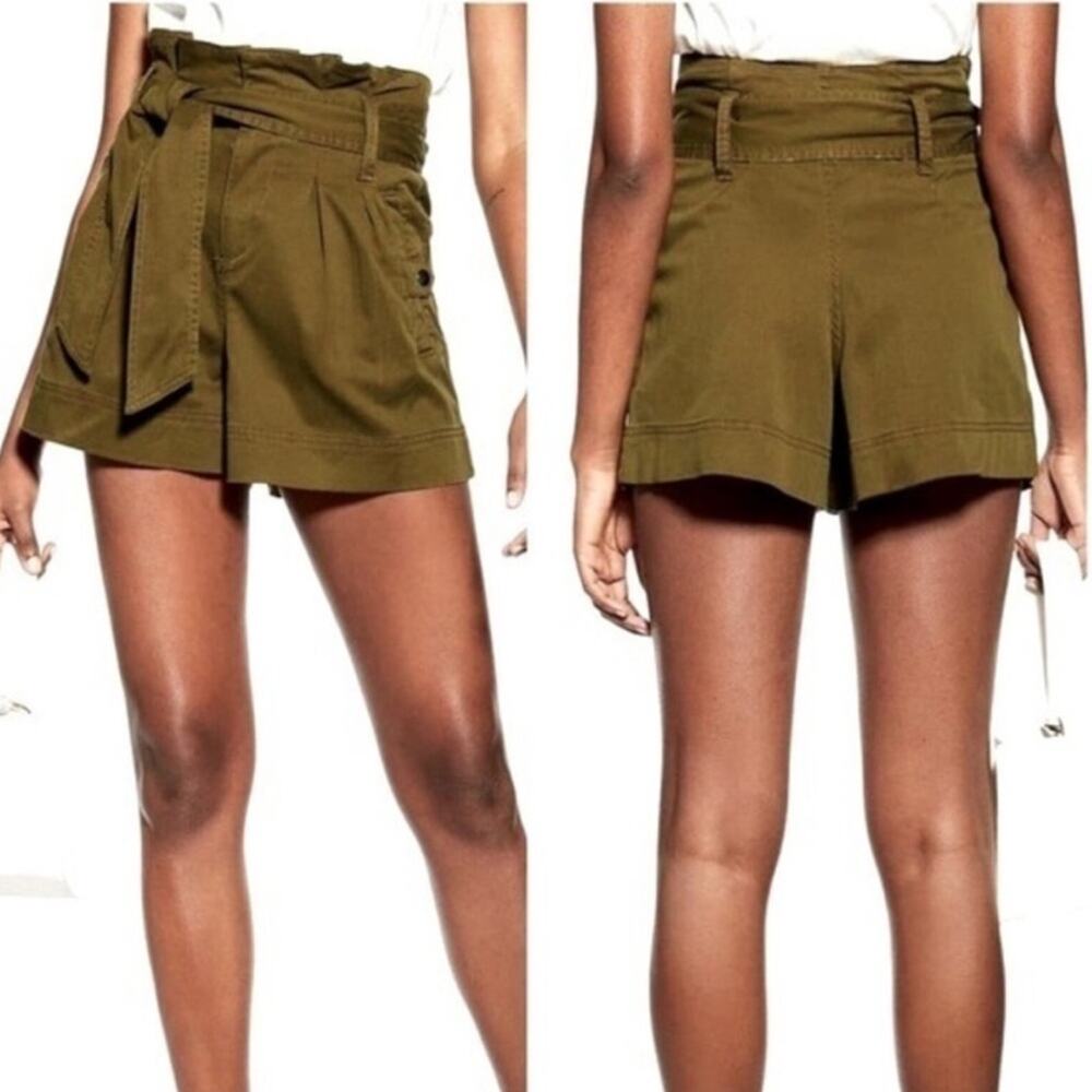 NWT No Belt TopShop Paperbag Cargo Shorts Olive Green High Rise Waist Size 6 - Picture 7 of 8
